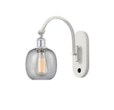 518-1W-WPC-G104 1-Light 6" White and Polished Chrome Sconce - Seedy Belfast Glass - LED Bulb - Dimmensions: 6 x 13 x 12.75 - Glass Up or Down: Yes
