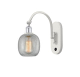 518-1W-WPC-G105 1-Light 6" White and Polished Chrome Sconce - Clear Crackle Belfast Glass - LED Bulb - Dimmensions: 6 x 13 x 12.75 - Glass Up or Down: Yes