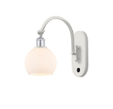 518-1W-WPC-G121-6 1-Light 6" White and Polished Chrome Sconce - Cased Matte White Athens Glass - LED Bulb - Dimmensions: 6 x 13 x 11.875 - Glass Up or Down: Yes
