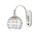 518-1W-WPC-G1213-8 1-Light 8" White and Polished Chrome Sconce - Clear Athens Deco Swirl 8" Glass - LED Bulb - Dimmensions: 8 x 14 x 13.75 - Glass Up or Down: Yes