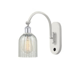 518-1W-WPC-G2511 1-Light 5.3" White and Polished Chrome Sconce - Mouchette Caledonia Glass - LED Bulb - Dimmensions: 5.3 x 12.5 x 12.75 - Glass Up or Down: Yes