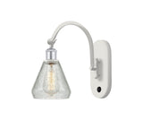 518-1W-WPC-G275 1-Light 6" White and Polished Chrome Sconce - Clear Crackle Conesus Glass - LED Bulb - Dimmensions: 6 x 13 x 13.75 - Glass Up or Down: Yes