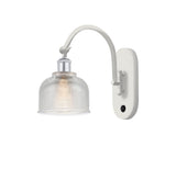518-1W-WPC-G412 1-Light 5.5" White and Polished Chrome Sconce - Clear Dayton Glass - LED Bulb - Dimmensions: 5.5 x 12.75 x 12.25 - Glass Up or Down: Yes