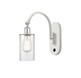 518-1W-WPC-G802 1-Light 5.3" White and Polished Chrome Sconce - Clear Clymer Glass - LED Bulb - Dimmensions: 5.3 x 11.9375 x 12.625 - Glass Up or Down: Yes