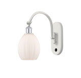 518-1W-WPC-G81 1-Light 6" White and Polished Chrome Sconce - Matte White Eaton Glass - LED Bulb - Dimmensions: 6 x 12.75 x 13.75 - Glass Up or Down: Yes