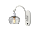 518-1W-WPC-G92 1-Light 6.5" White and Polished Chrome Sconce - Clear Fenton Glass - LED Bulb - Dimmensions: 6.5 x 13.25 x 11.25 - Glass Up or Down: Yes
