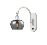 518-1W-WPC-G93 1-Light 6.5" White and Polished Chrome Sconce - Plated Smoke Fenton Glass - LED Bulb - Dimmensions: 6.5 x 13.25 x 11.25 - Glass Up or Down: Yes