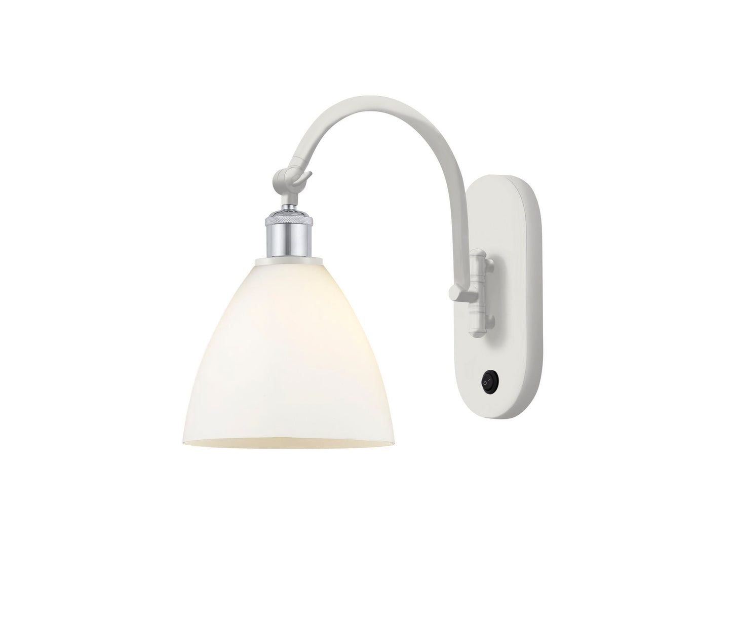 518-1W-WPC-GBD-751 1-Light 8" White and Polished Chrome Sconce - Matte White Ballston Dome Glass - LED Bulb - Dimmensions: 8 x 13.75 x 13.25 - Glass Up or Down: Yes