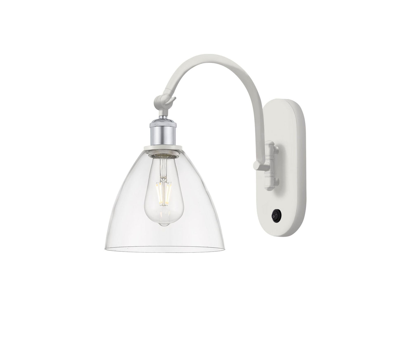 518-1W-WPC-GBD-752 1-Light 8" White and Polished Chrome Sconce - Clear Ballston Dome Glass - LED Bulb - Dimmensions: 8 x 13.75 x 13.25 - Glass Up or Down: Yes