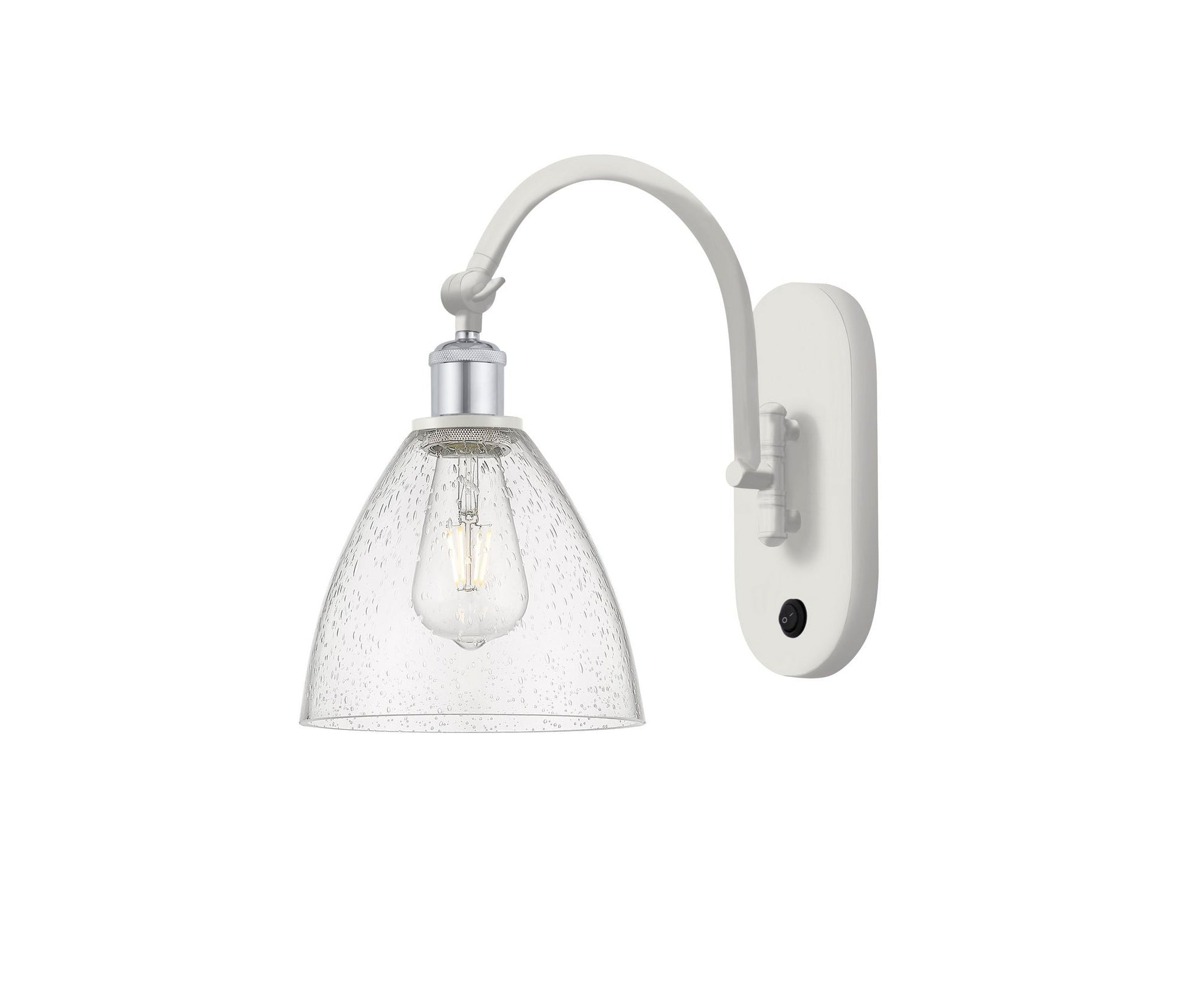 518-1W-WPC-GBD-754 1-Light 8" White and Polished Chrome Sconce - Seedy Ballston Dome Glass - LED Bulb - Dimmensions: 8 x 13.75 x 13.25 - Glass Up or Down: Yes