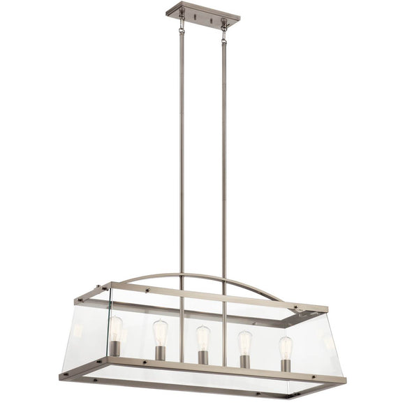 Kichler Lighting 52123CLP Darton 40.75in. 5 Light Linear Chandelier with Clear Glass Classic Pewter