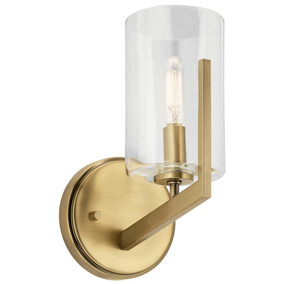 Kichler Lighting 52316BNB Nye 9.75in. 1 Light Wall Sconce with Clear Glass Brushed Natural Brass
