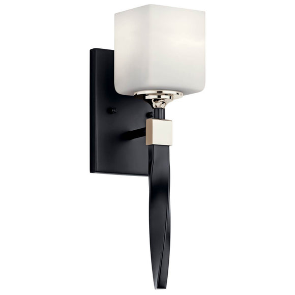 Kichler Lighting 55000BK Marette 5in. 1 Light Wall Sconce with Satin Etched Cased Opal Glass Black