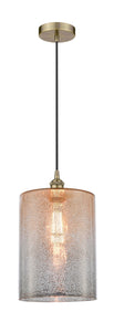 616-1P-AB-G116-L Cord Hung 9" Antique Brass Mini Pendant - Mercury Large Cobbleskill Glass - LED Bulb - Dimmensions: 9 x 9 x 14<br>Minimum Height : 18.75<br>Maximum Height : 136.75 - Sloped Ceiling Compatible: Yes