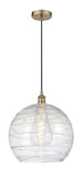 1-Light 13.75" Antique Brass Pendant - Clear Athens Deco Swirl 8" Glass LED