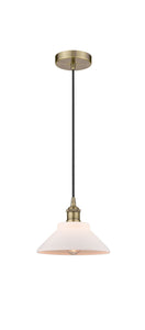Cord Hung 8.375" Antique Brass Mini Pendant - Matte White Orwell Glass LED