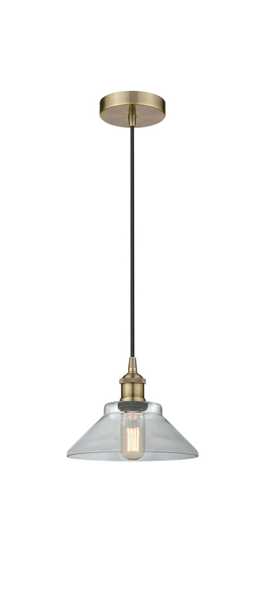 Cord Hung 8.375" Antique Brass Mini Pendant - Clear Orwell Glass LED