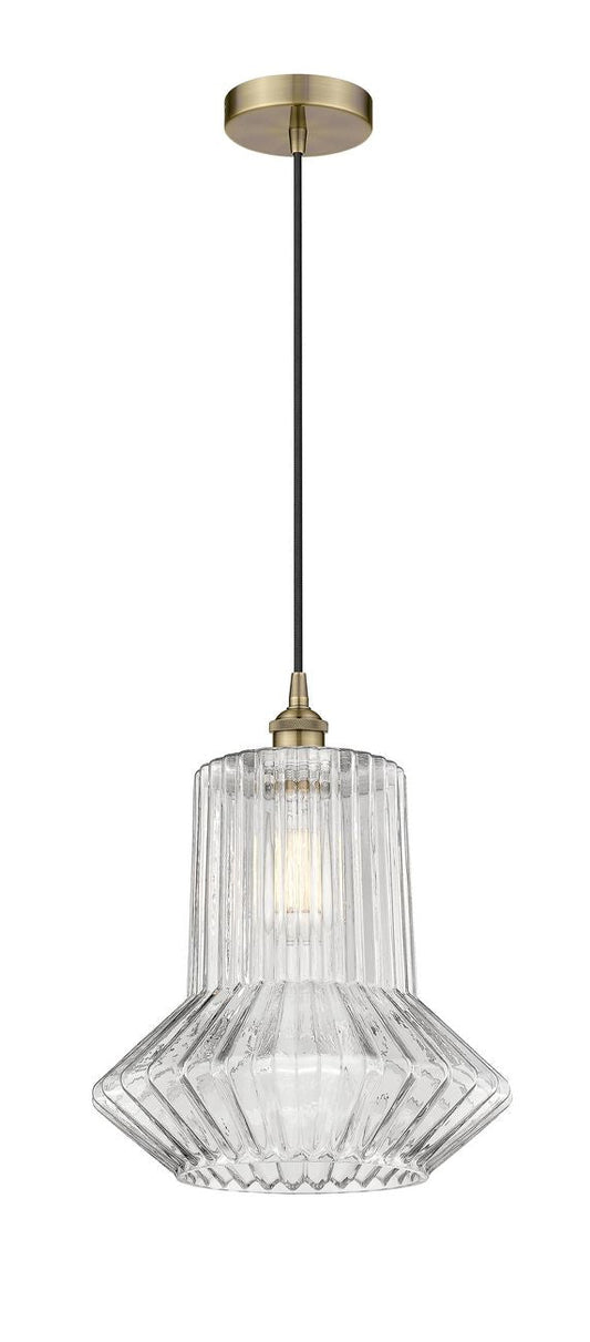 Cord Hung 12" Springwater Pendant - Novelty Clear Spiral Fluted Glass - Choice of Finish And Incandesent Or LED Bulbs
