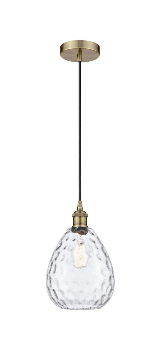 Cord Hung 8" Antique Brass Mini Pendant - Clear Large Waverly Glass LED