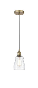 Cord Hung 4.5" Antique Brass Mini Pendant - Clear Ellery Glass LED