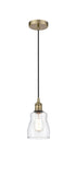 Cord Hung 4.5" Antique Brass Mini Pendant - Clear Ellery Glass LED