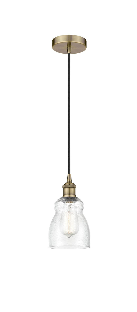 Cord Hung 4.5" Antique Brass Mini Pendant - Seedy Ellery Glass LED