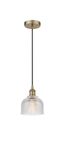 Cord Hung 5.5" Antique Brass Mini Pendant - Clear Dayton Glass LED