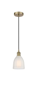 Cord Hung 5.75" Antique Brass Mini Pendant - White Brookfield Glass LED
