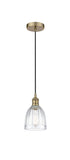 Cord Hung 5.75" Antique Brass Mini Pendant - Clear Brookfield Glass LED