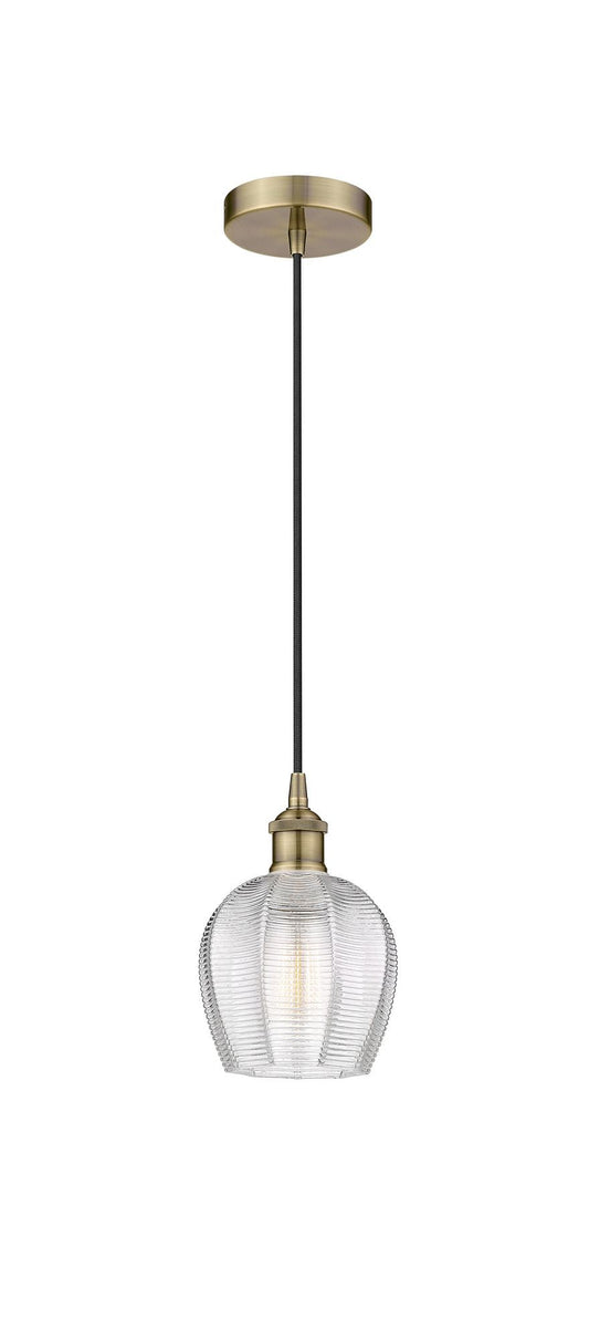 Cord Hung 5.75" Antique Brass Mini Pendant - Clear Norfolk Glass LED