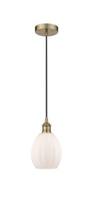 Cord Hung 6" Antique Brass Mini Pendant - Matte White Eaton Glass LED