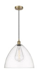 1-Light 16" Antique Brass Pendant - Matte White Edison Dome Glass LED
