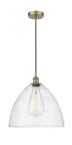 1-Light 16" Antique Brass Pendant - Seedy Edison Dome Glass LED