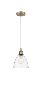 Cord Hung 7.5" Antique Brass Mini Pendant - Clear Edison Dome Glass LED