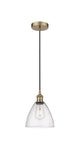 Cord Hung 7.5" Antique Brass Mini Pendant - Seedy Edison Dome Glass LED