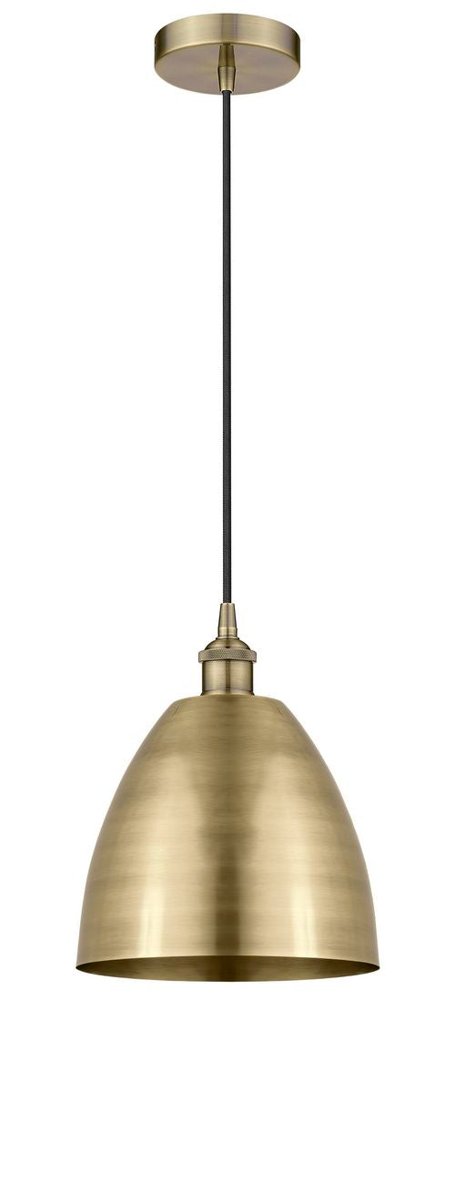616-1P-AB-MBD-9-AB Cord Hung 9" Antique Brass Mini Pendant - Antique Brass Edison Dome Shade - LED Bulb - Dimmensions: 9 x 9 x 12.875<br>Minimum Height : 15.875<br>Maximum Height : 132.875 - Sloped Ceiling Compatible: Yes