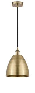 616-1P-AB-MBD-9-AB Cord Hung 9" Antique Brass Mini Pendant - Antique Brass Edison Dome Shade - LED Bulb - Dimmensions: 9 x 9 x 12.875<br>Minimum Height : 15.875<br>Maximum Height : 132.875 - Sloped Ceiling Compatible: Yes