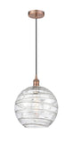 616-1P-AC-G1213-12 Cord Hung 12" Antique Copper Mini Pendant - Clear Athens Deco Swirl 12" Glass - LED Bulb - Dimmensions: 12 x 12 x 15<br>Minimum Height : 17.75<br>Maximum Height : 133.75 - Sloped Ceiling Compatible: Yes