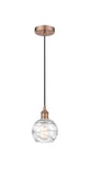 616-1P-AC-G1213-6 Cord Hung 6" Antique Copper Mini Pendant - Clear Athens Deco Swirl 8" Glass - LED Bulb - Dimmensions: 6 x 6 x 8<br>Minimum Height : 13.75<br>Maximum Height : 131.75 - Sloped Ceiling Compatible: Yes