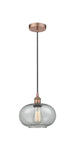 616-1P-AC-G247 Cord Hung 9.5" Antique Copper Mini Pendant - Charcoal Gorham Glass - LED Bulb - Dimmensions: 9.5 x 9.5 x 11<br>Minimum Height : 13.75<br>Maximum Height : 131.75 - Sloped Ceiling Compatible: Yes