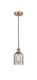 616-1P-AC-G257 Cord Hung 5" Antique Copper Mini Pendant - Charcoal Caledonia Glass - LED Bulb - Dimmensions: 5 x 5 x 10<br>Minimum Height : 12.75<br>Maximum Height : 130.75 - Sloped Ceiling Compatible: Yes