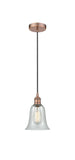 616-1P-AC-G2812 Cord Hung 6.25" Antique Copper Mini Pendant - Fishnet Hanover Glass - LED Bulb - Dimmensions: 6.25 x 6.25 x 12<br>Minimum Height : 14.75<br>Maximum Height : 132.75 - Sloped Ceiling Compatible: Yes