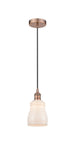 616-1P-AC-G391 Cord Hung 4.5" Antique Copper Mini Pendant - White Ellery Glass - LED Bulb - Dimmensions: 4.5 x 4.5 x 8<br>Minimum Height : 12.75<br>Maximum Height : 130.75 - Sloped Ceiling Compatible: Yes