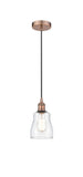 616-1P-AC-G392 Cord Hung 4.5" Antique Copper Mini Pendant - Clear Ellery Glass - LED Bulb - Dimmensions: 4.5 x 4.5 x 8<br>Minimum Height : 12.75<br>Maximum Height : 130.75 - Sloped Ceiling Compatible: Yes