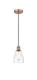 616-1P-AC-G394 Cord Hung 4.5" Antique Copper Mini Pendant - Seedy Ellery Glass - LED Bulb - Dimmensions: 4.5 x 4.5 x 8<br>Minimum Height : 12.75<br>Maximum Height : 130.75 - Sloped Ceiling Compatible: Yes