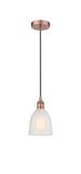 616-1P-AC-G441 Cord Hung 5.75" Antique Copper Mini Pendant - White Brookfield Glass - LED Bulb - Dimmensions: 5.75 x 5.75 x 8<br>Minimum Height : 12.75<br>Maximum Height : 130.75 - Sloped Ceiling Compatible: Yes