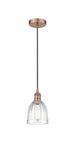 616-1P-AC-G442 Cord Hung 5.75" Antique Copper Mini Pendant - Clear Brookfield Glass - LED Bulb - Dimmensions: 5.75 x 5.75 x 8<br>Minimum Height : 12.75<br>Maximum Height : 130.75 - Sloped Ceiling Compatible: Yes