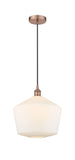 616-1P-AC-G651-12 Cord Hung 12" Antique Copper Mini Pendant - Cased Matte White Cindyrella 12" Glass - LED Bulb - Dimmensions: 12 x 12 x 13.5<br>Minimum Height : 16.5<br>Maximum Height : 133.5 - Sloped Ceiling Compatible: Yes