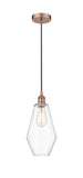 616-1P-AC-G652-7 Cord Hung 7" Antique Copper Mini Pendant - Clear Cindyrella 7" Glass - LED Bulb - Dimmensions: 7 x 7 x 14.5<br>Minimum Height : 17.5<br>Maximum Height : 134.5 - Sloped Ceiling Compatible: Yes
