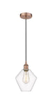 616-1P-AC-G652-8 Cord Hung 8" Antique Copper Mini Pendant - Clear Cindyrella 8" Glass - LED Bulb - Dimmensions: 8 x 8 x 11<br>Minimum Height : 14<br>Maximum Height : 131 - Sloped Ceiling Compatible: Yes
